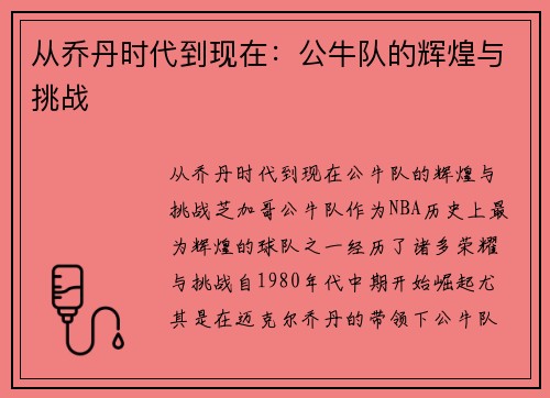 从乔丹时代到现在：公牛队的辉煌与挑战